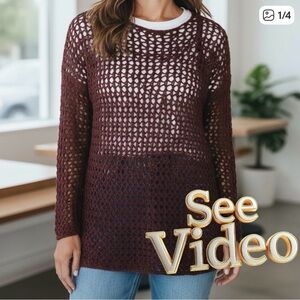 👛 (ANY 2/$15) DEX Crochet Style Open Weave Tunic Overlay Tunic Sweater XS